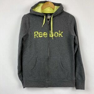 Reebok Jacket Hoodie Women's Medium Gray Yellow Full Zip Athleisure Casual